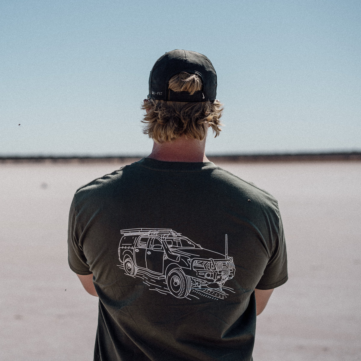 Ranger tee worn outdoors, back print
